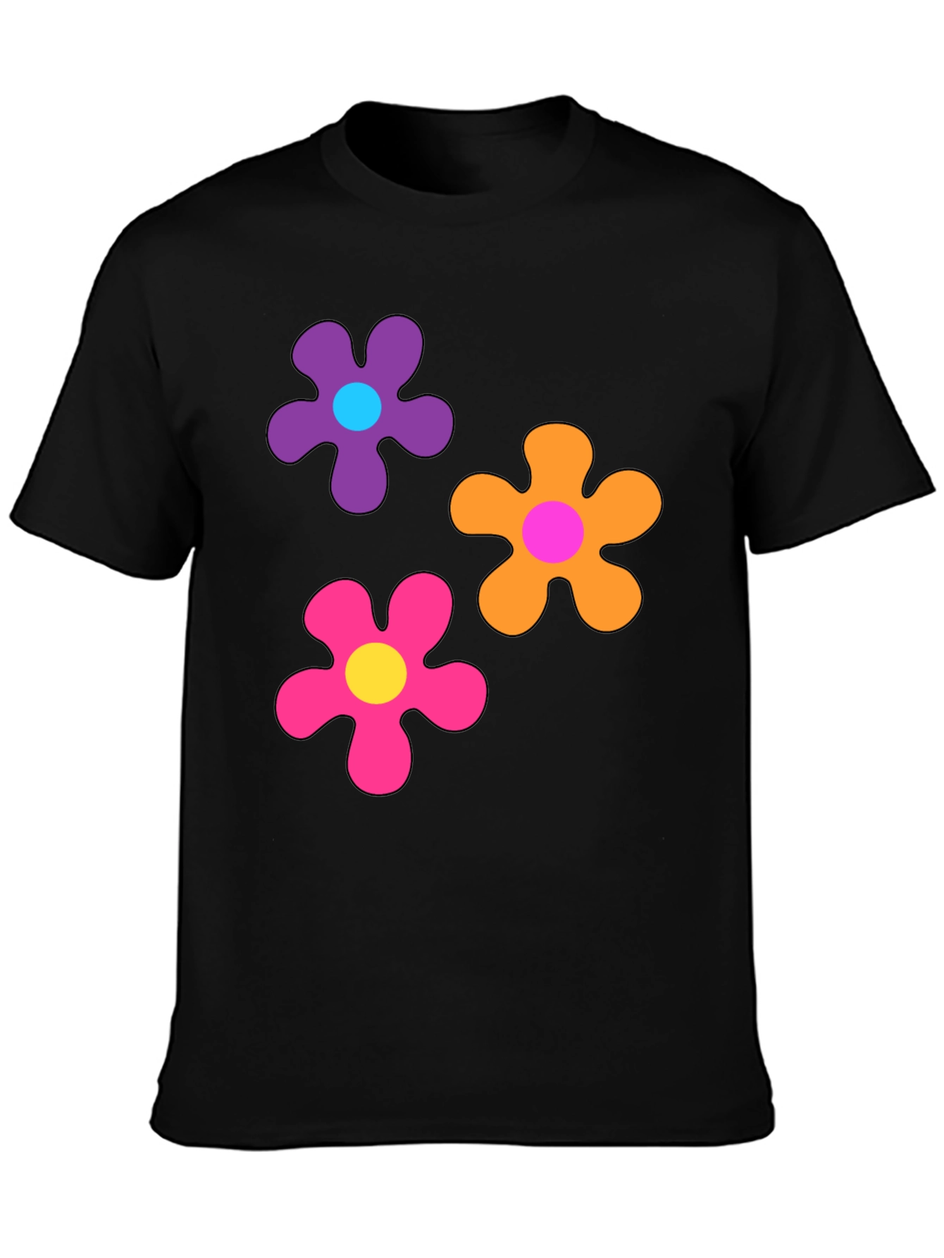 Retro Flower Power Black T-Shirt