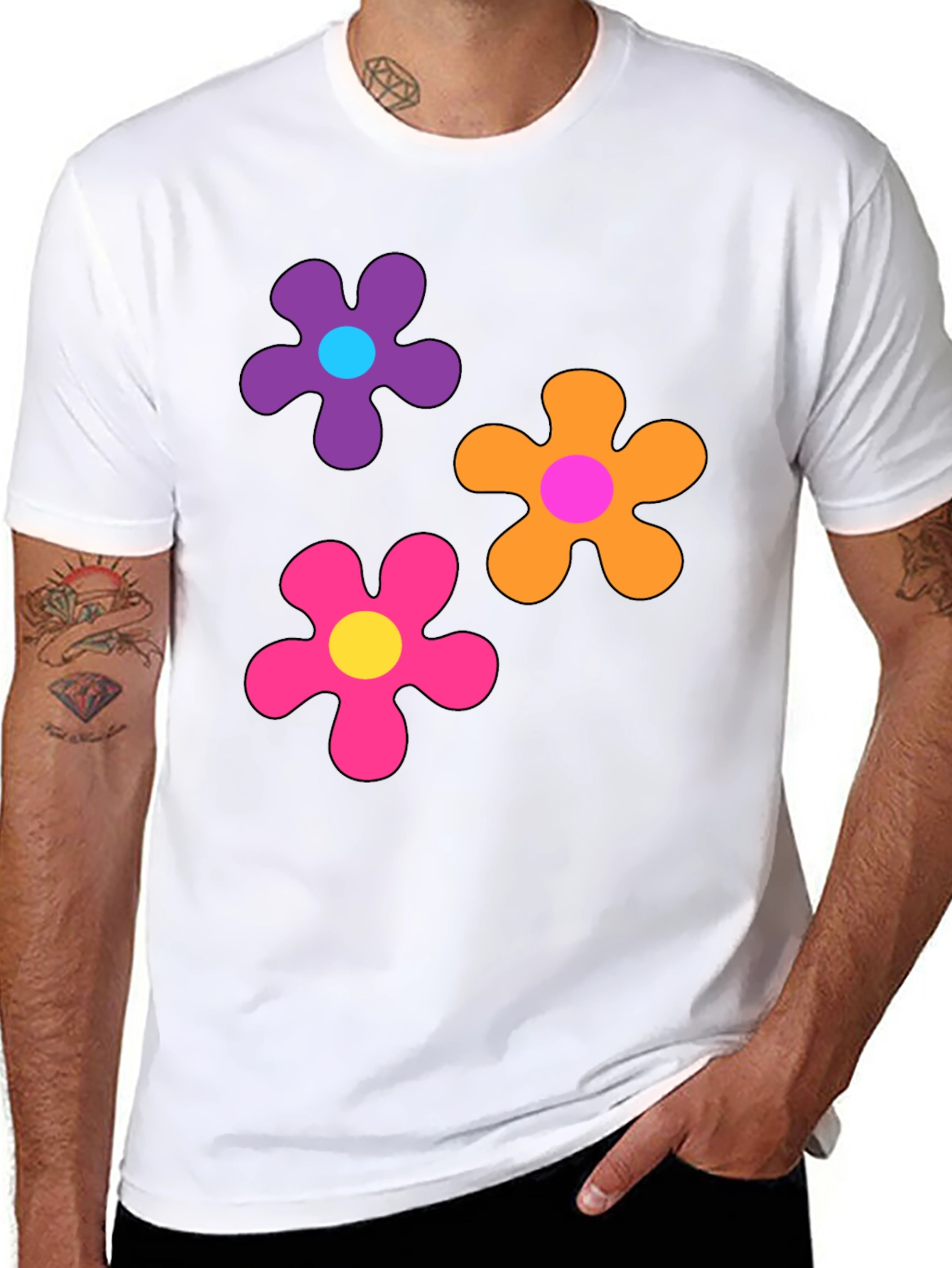Retro Flower Power Black T-Shirt