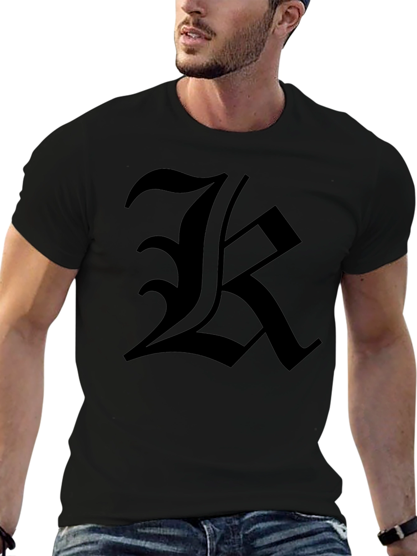 Mens Black T-Shirt with Bold Letter Graphic