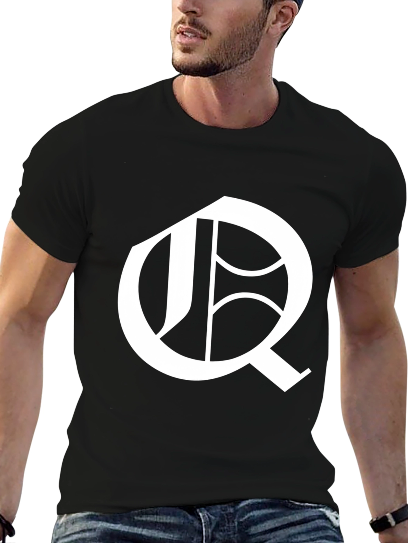 Black T-Shirt with White Letter Q Design