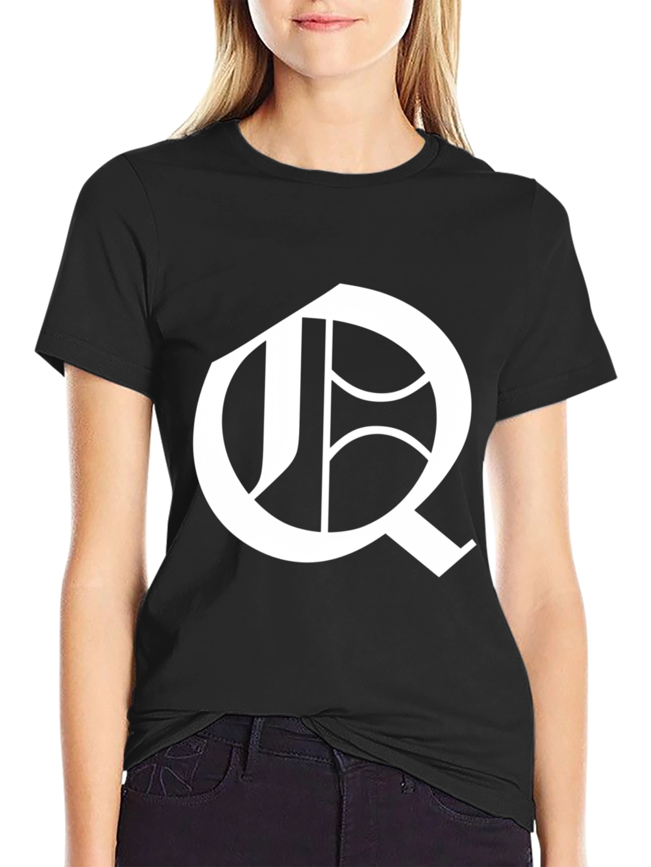 Black T-Shirt with White Letter Q Design