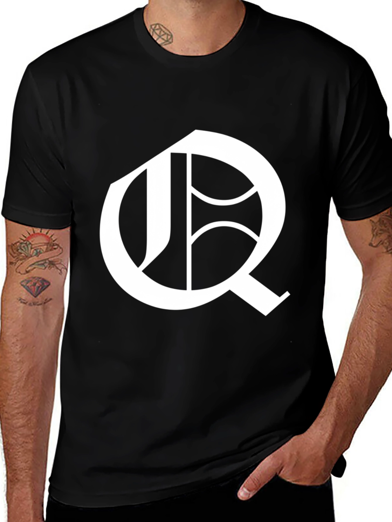 Black T-Shirt with White Letter Q Design
