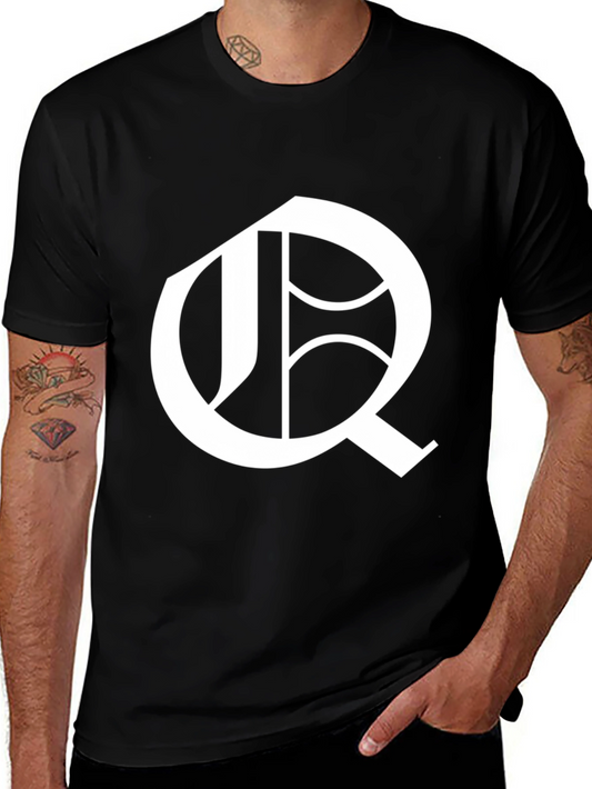 Black T-Shirt with White Letter Q Design