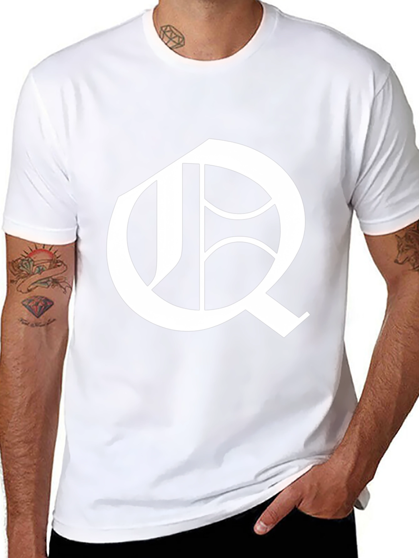 Black T-Shirt with White Letter Q Design