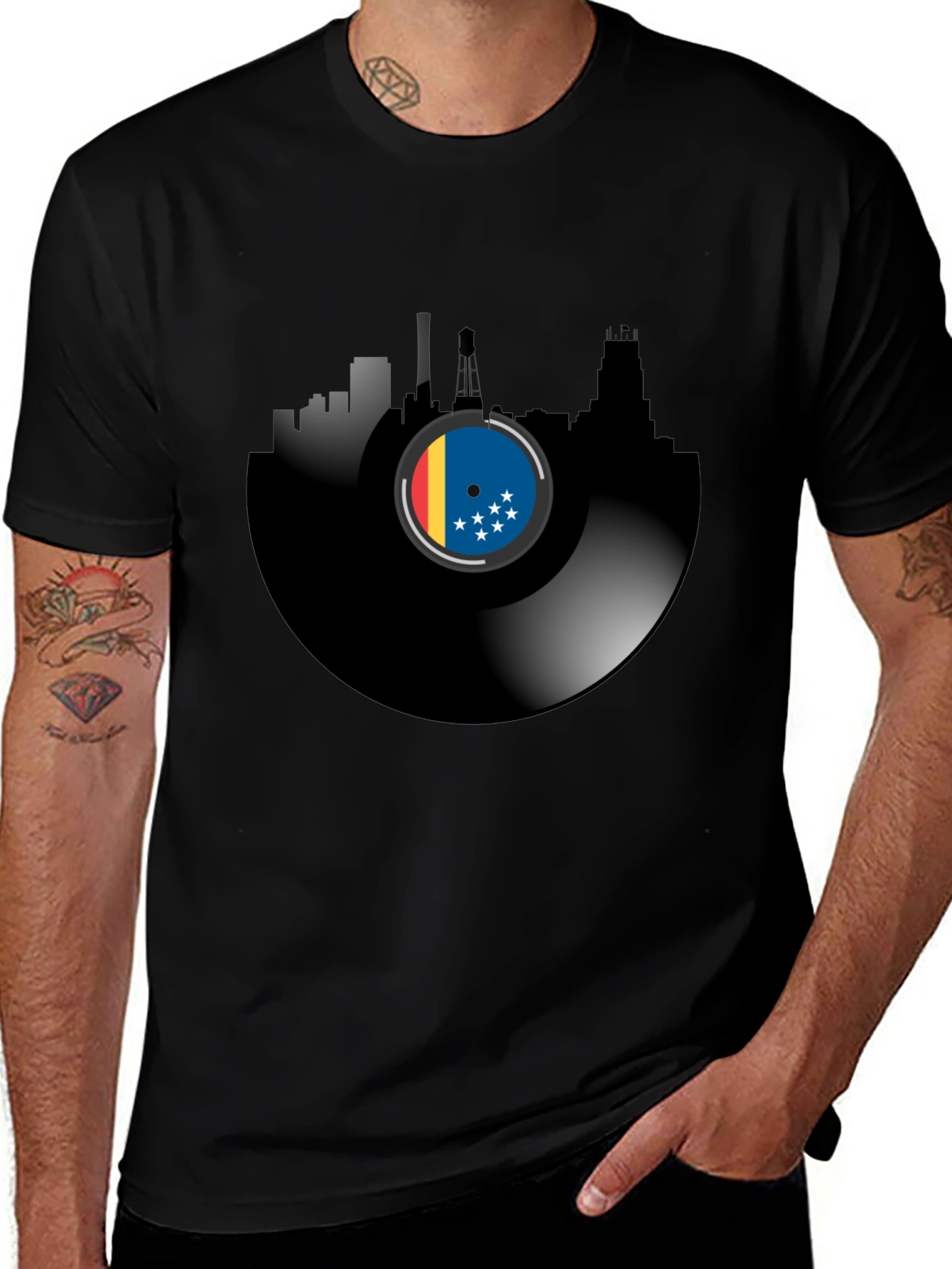 Vinyl Record Cityscape T-Shirt