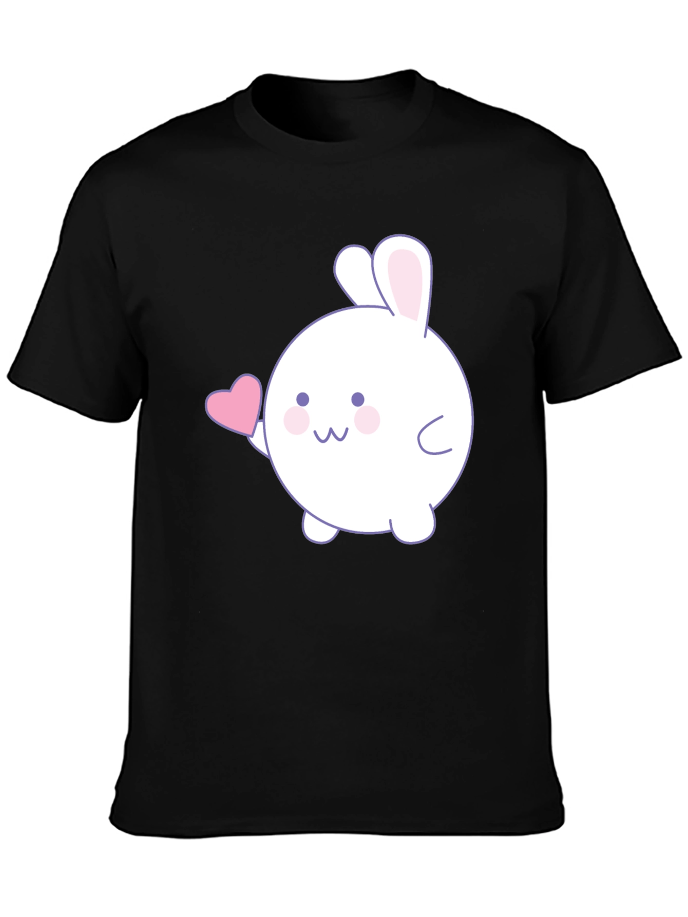 Cute Bunny Heart Graphic Black T-Shirt