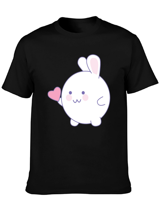 Cute Bunny Heart Graphic Black T-Shirt