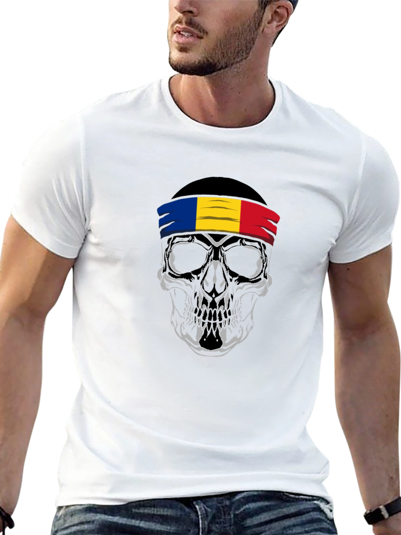 Skull Romania Flag Headband T-Shirt