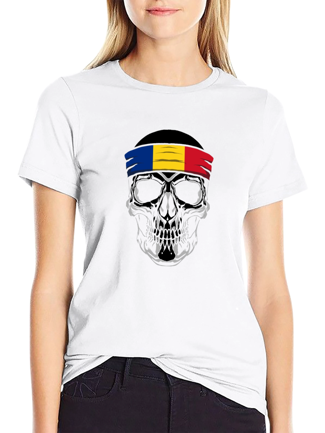 Skull Romania Flag Headband T-Shirt