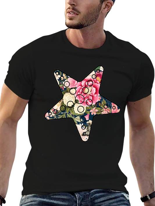 Floral Star Graphic Tee - Trendy Mens T-Shirt