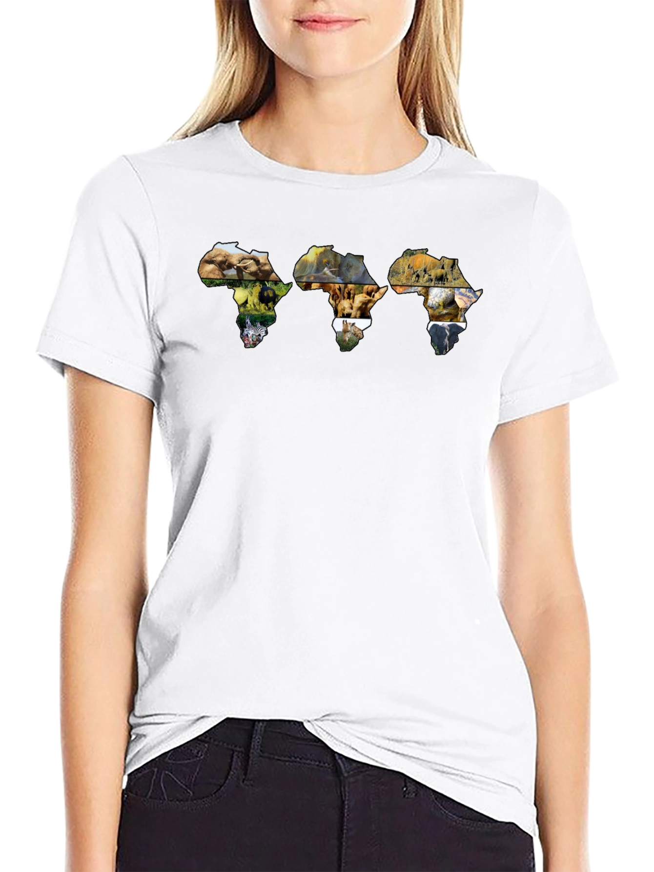 Africa Wildlife Print Black T-Shirt