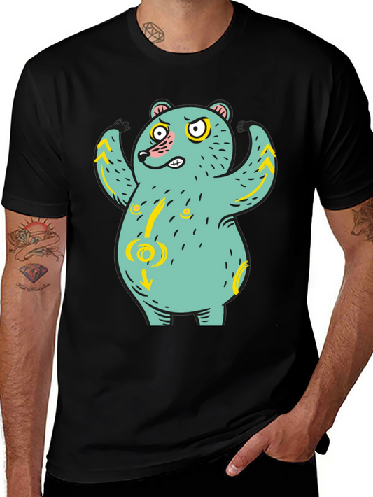 Funny Bear Graphic Print Black T-Shirt