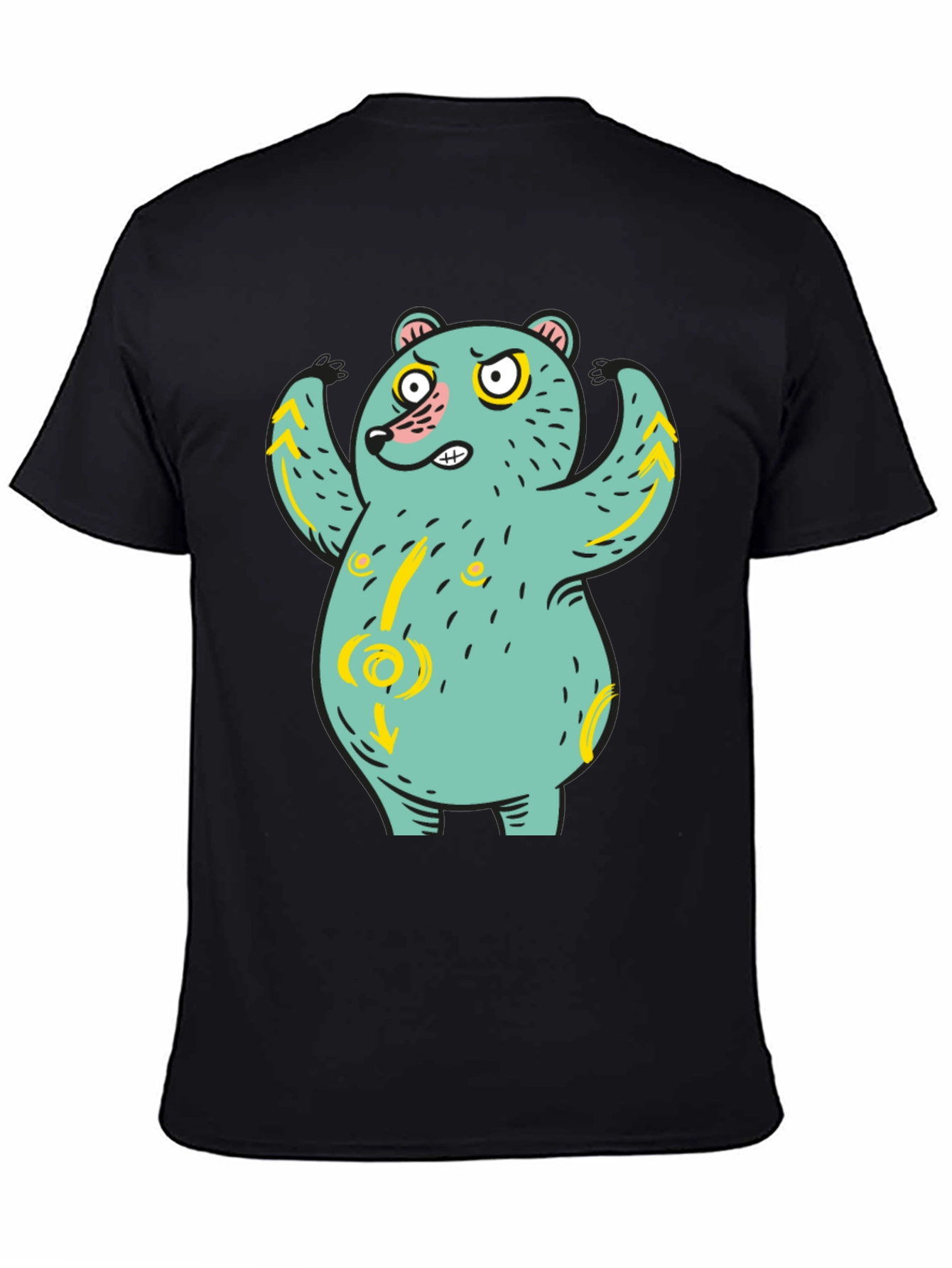 Funny Bear Graphic Print Black T-Shirt