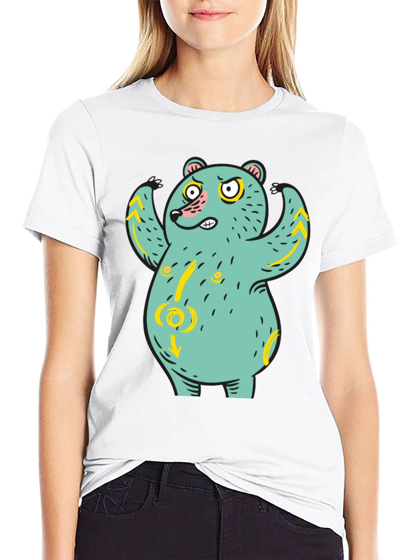 Funny Bear Graphic Print Black T-Shirt
