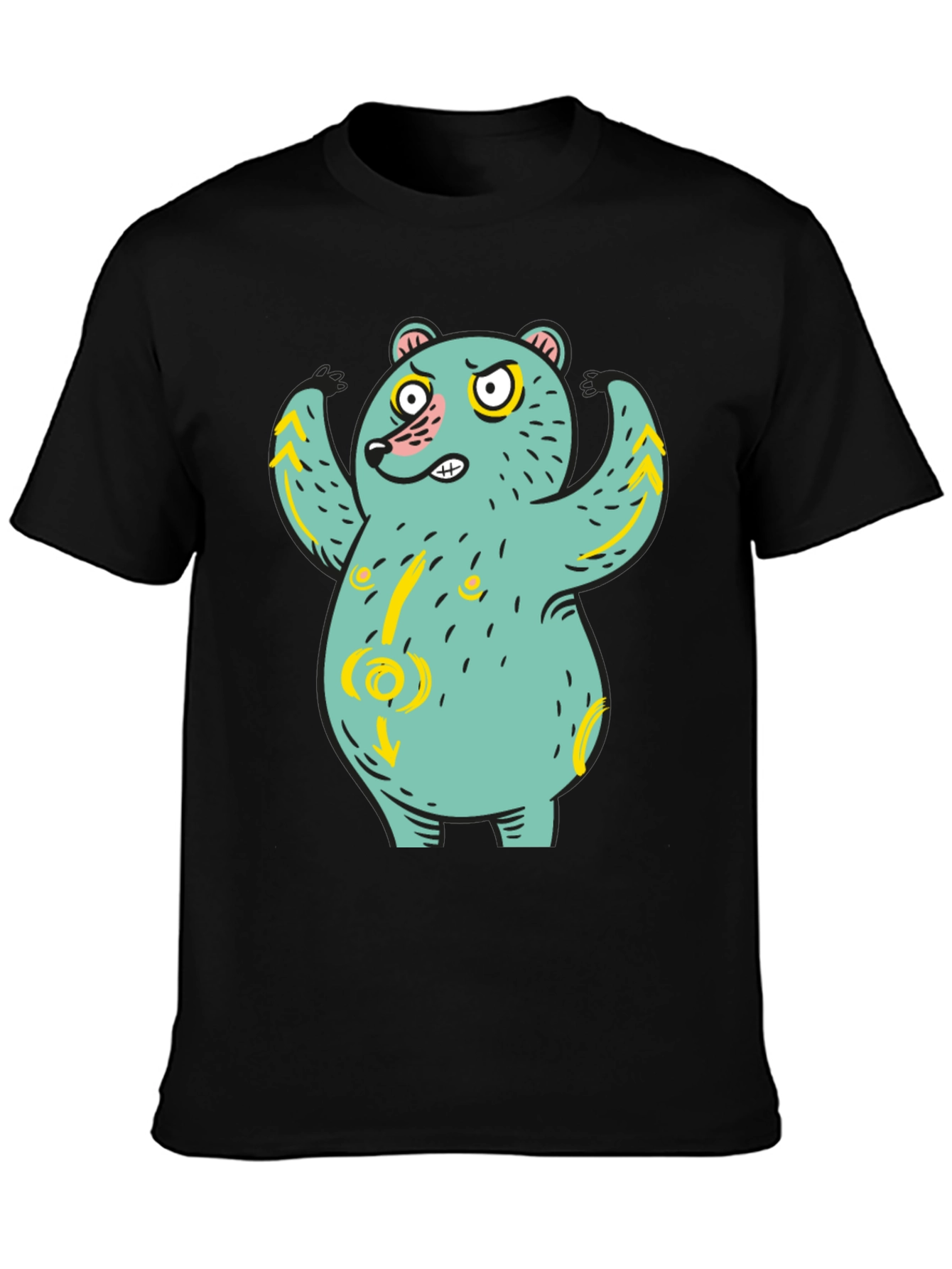 Funny Bear Graphic Print Black T-Shirt