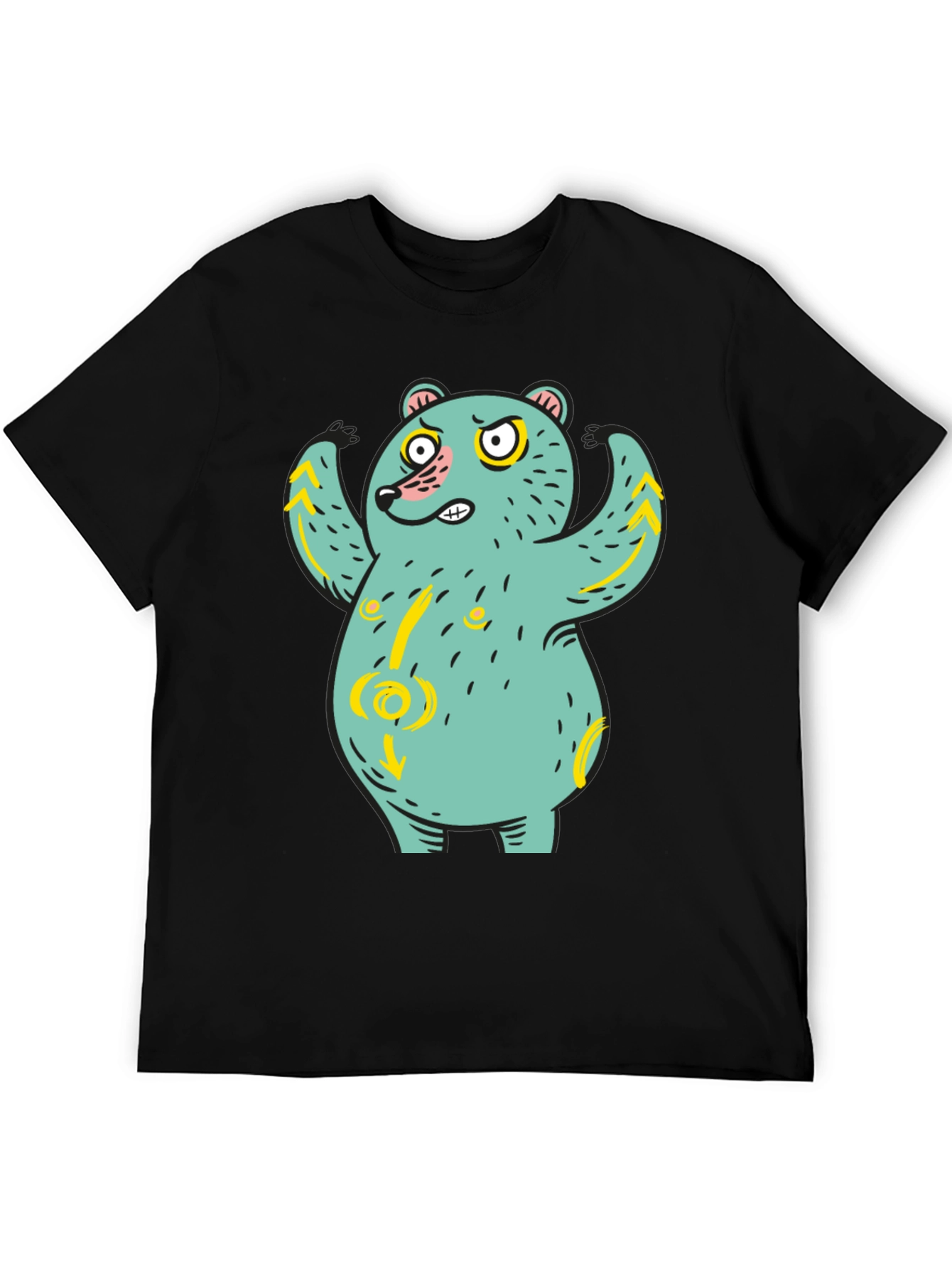 Funny Bear Graphic Print Black T-Shirt