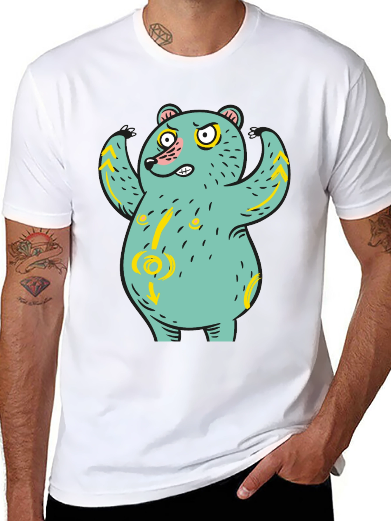 Funny Bear Graphic Print Black T-Shirt