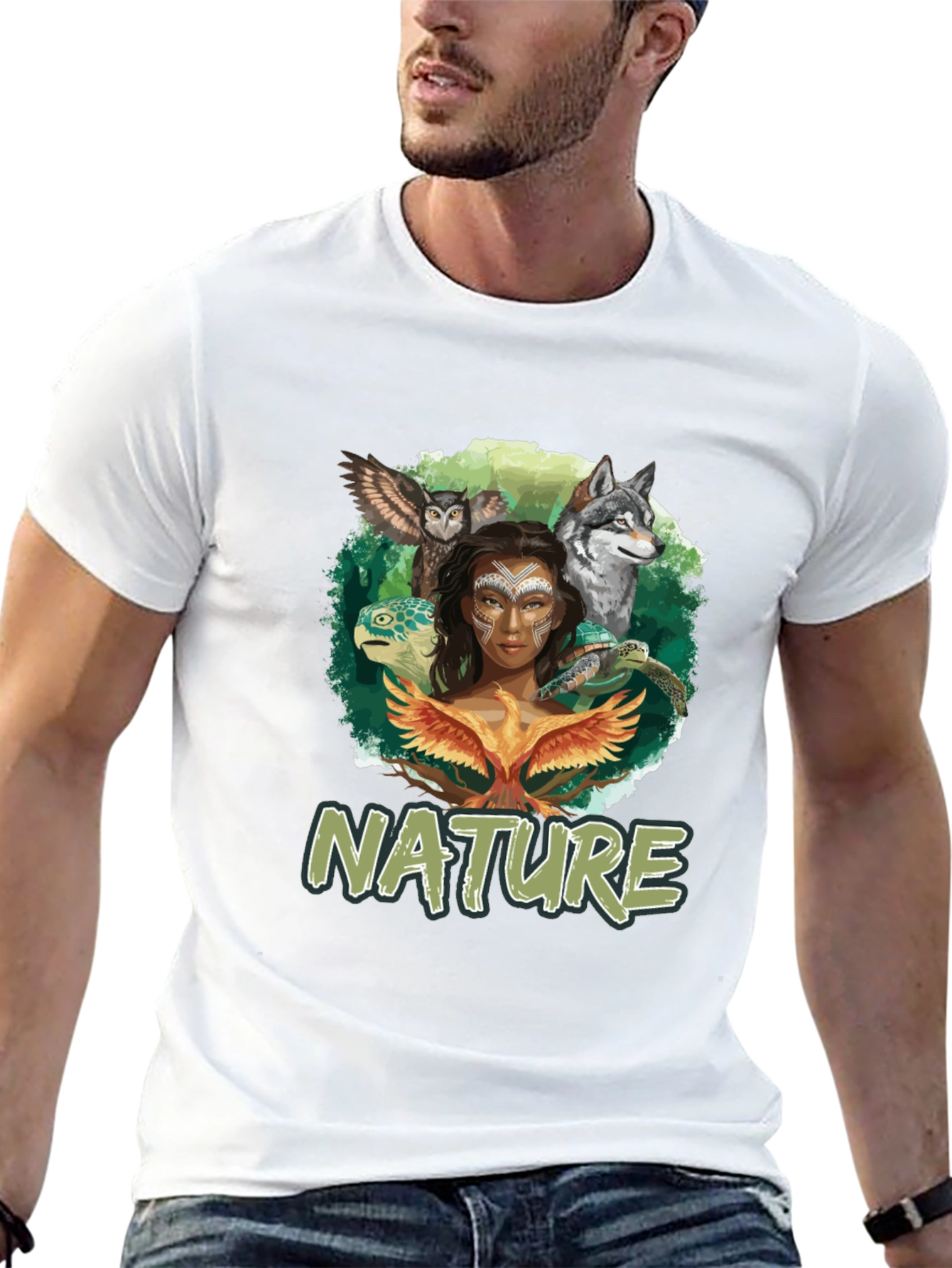 Nature Graphic T-Shirt Animals and Woman