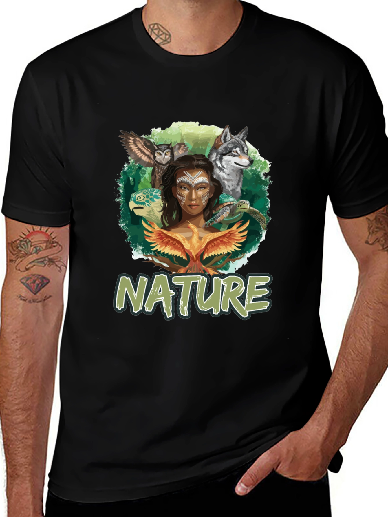 Nature Graphic T-Shirt Animals and Woman