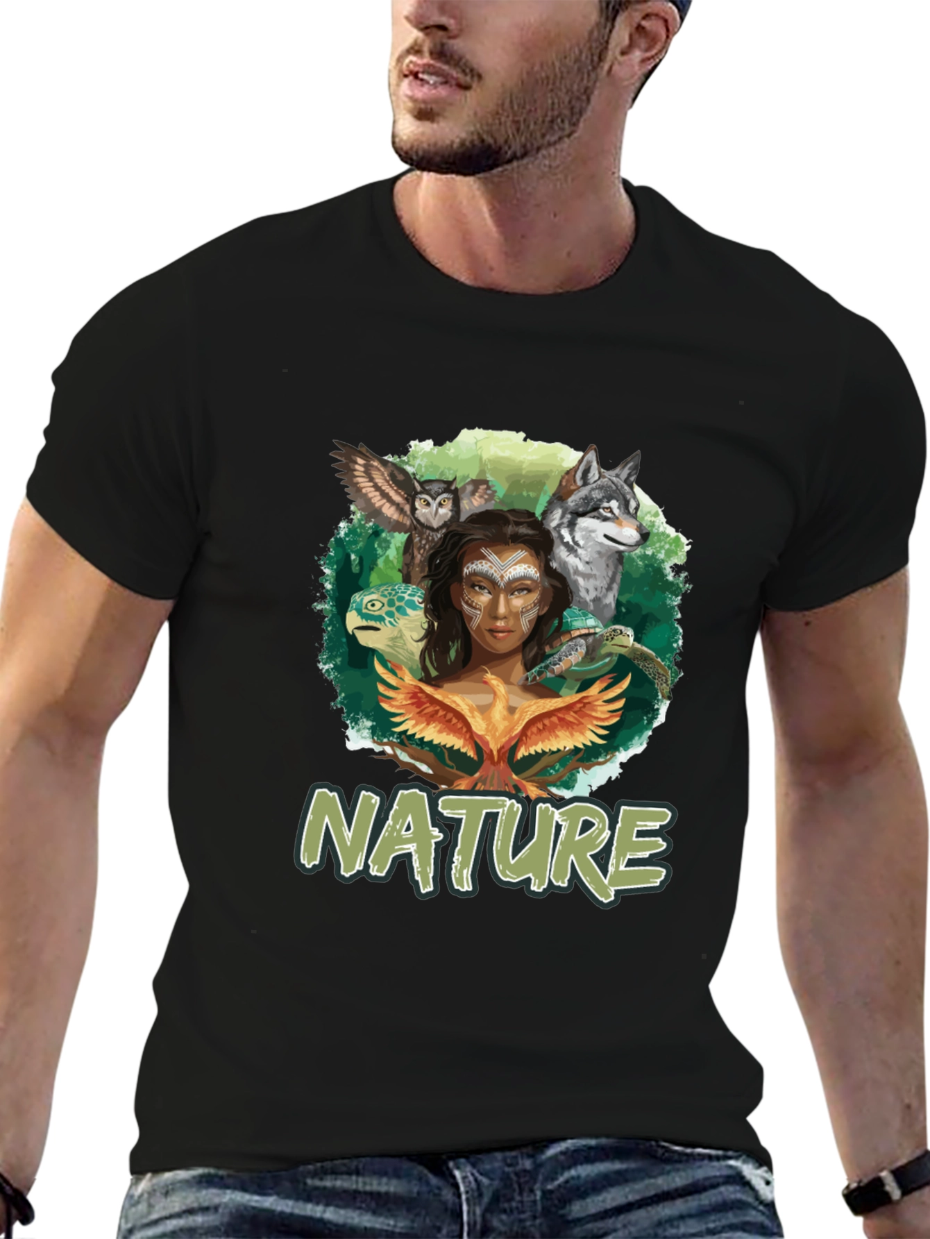 Nature Graphic T-Shirt Animals and Woman
