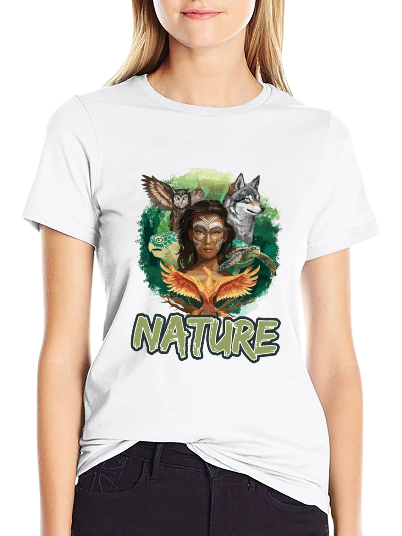 Nature Graphic T-Shirt Animals and Woman