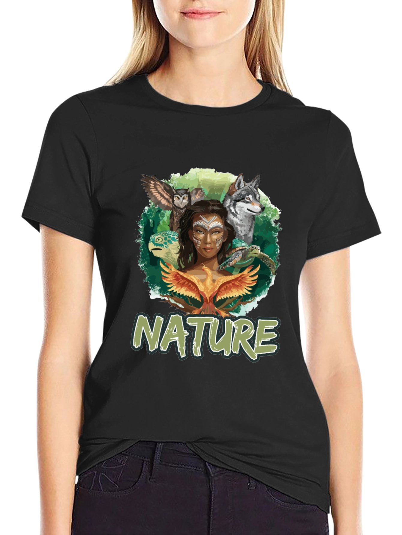 Nature Graphic T-Shirt Animals and Woman