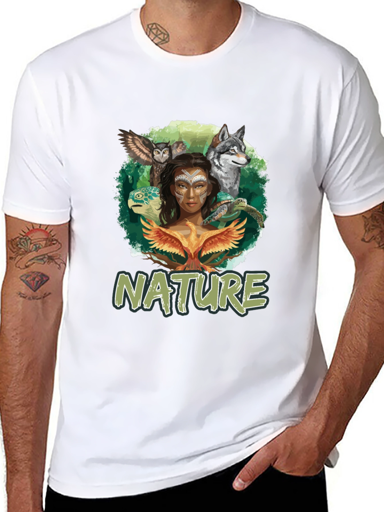 Nature Graphic T-Shirt Animals and Woman