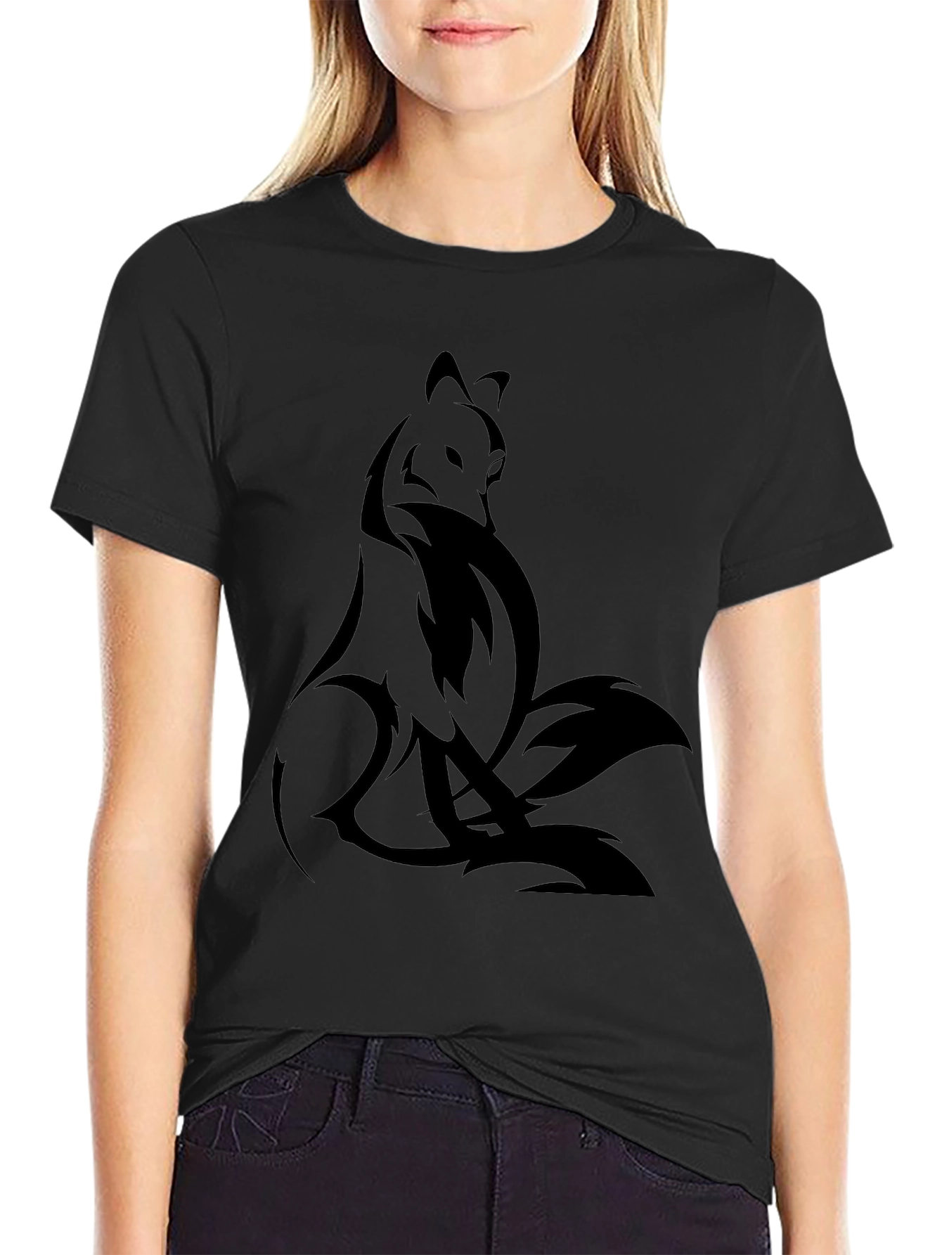 Nine-Tailed Fox Graphic Tee - Black