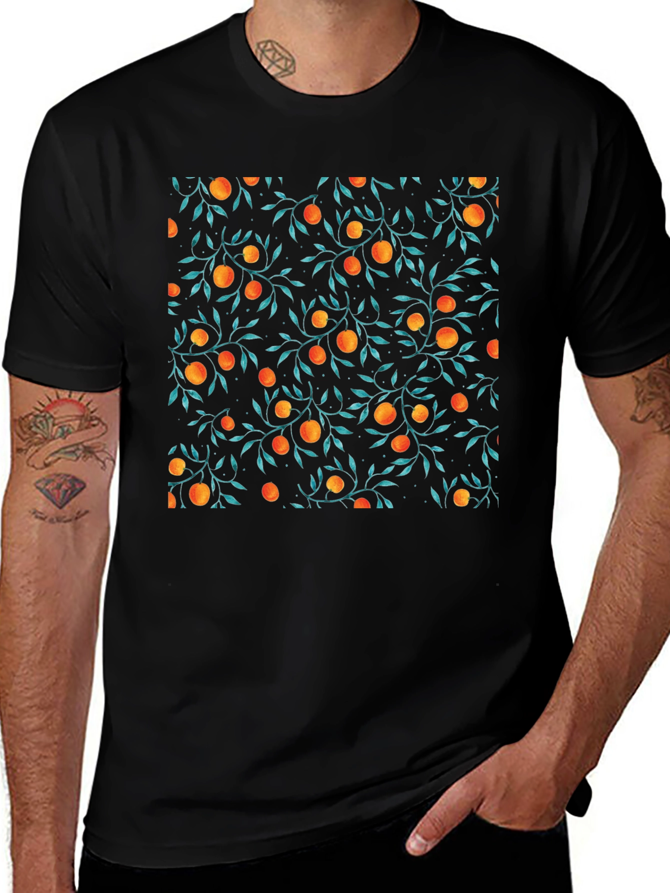 Orange Grove Print Black T-Shirt