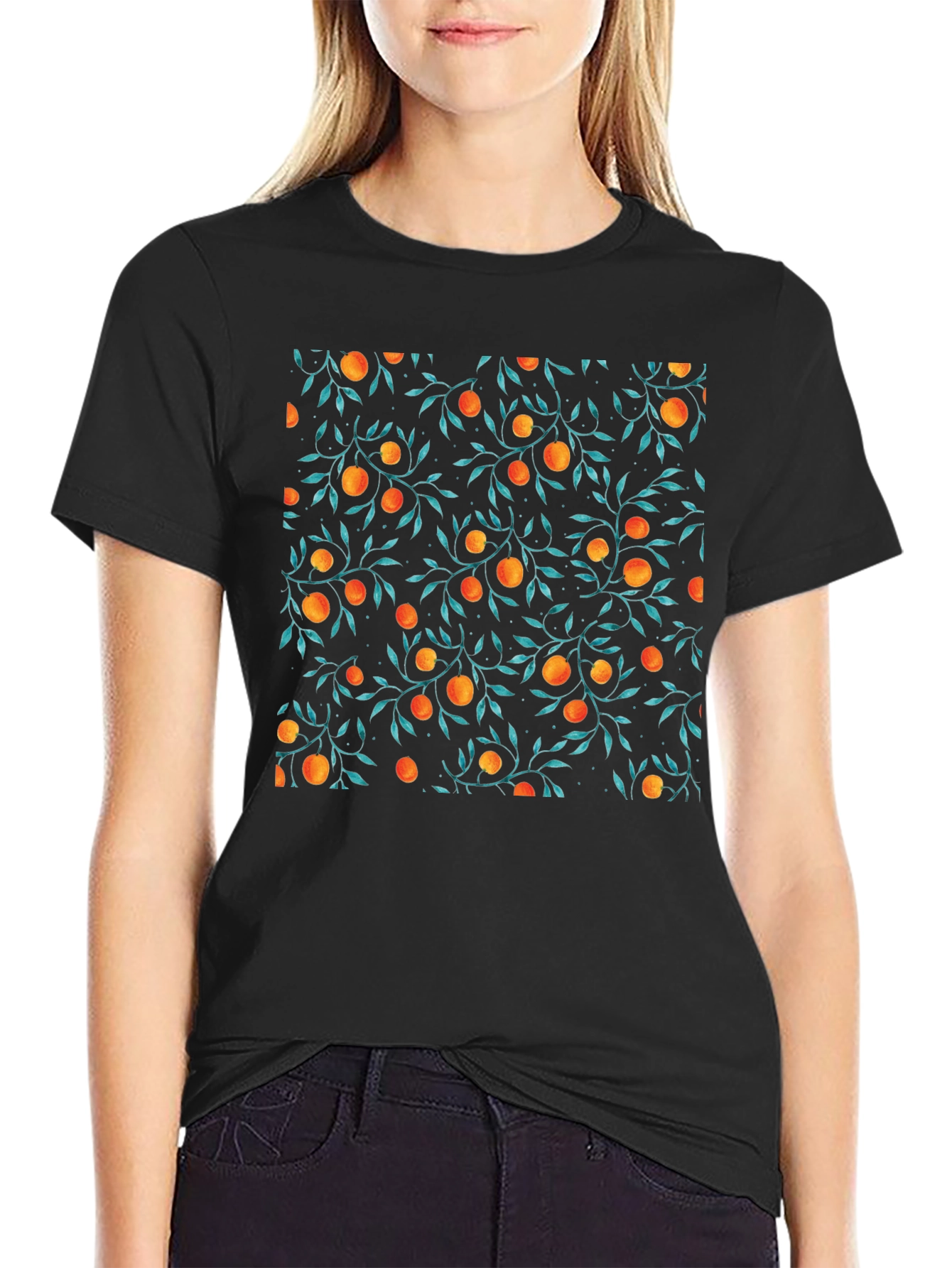 Orange Grove Print Black T-Shirt
