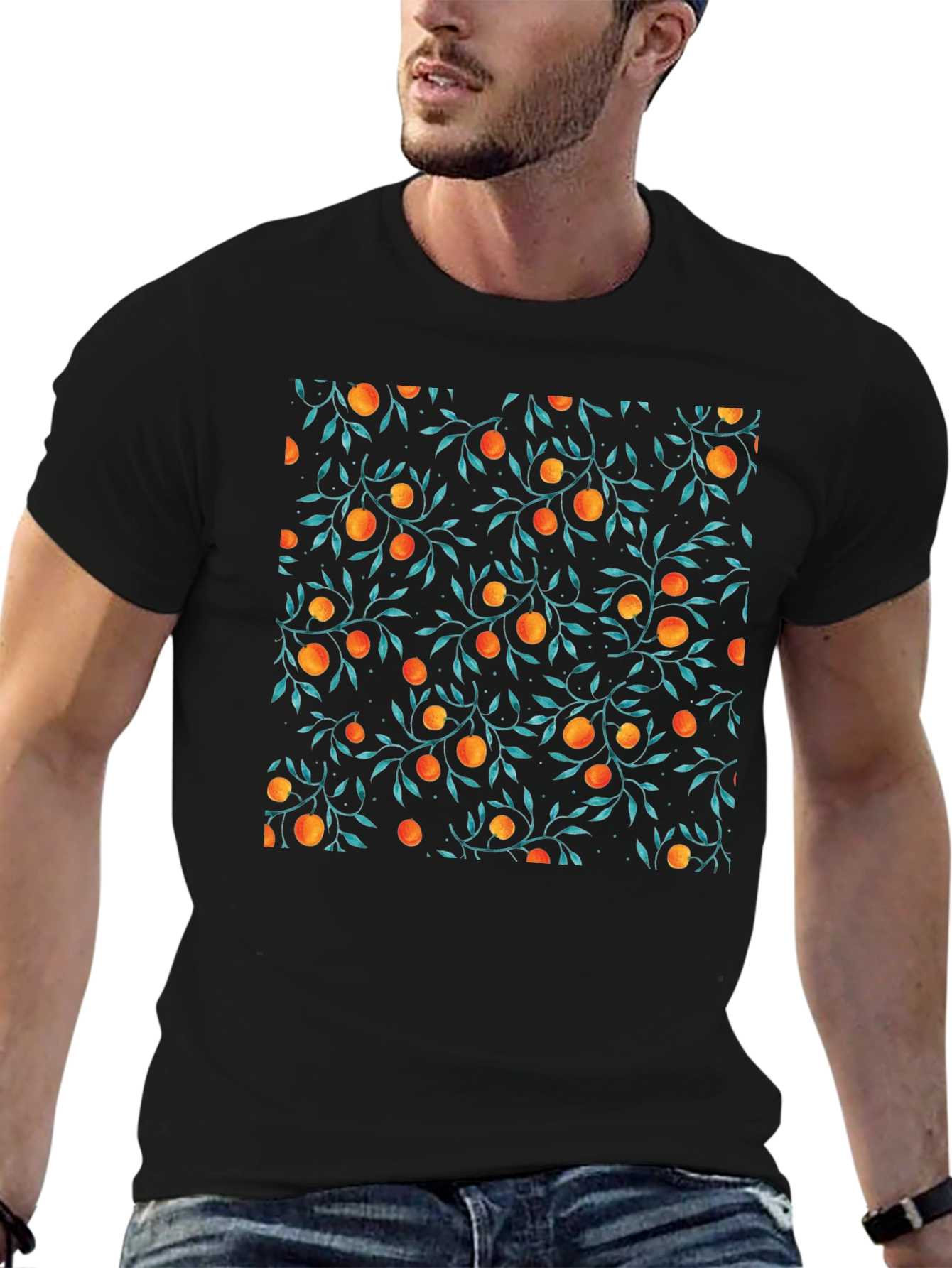 Orange Grove Print Black T-Shirt