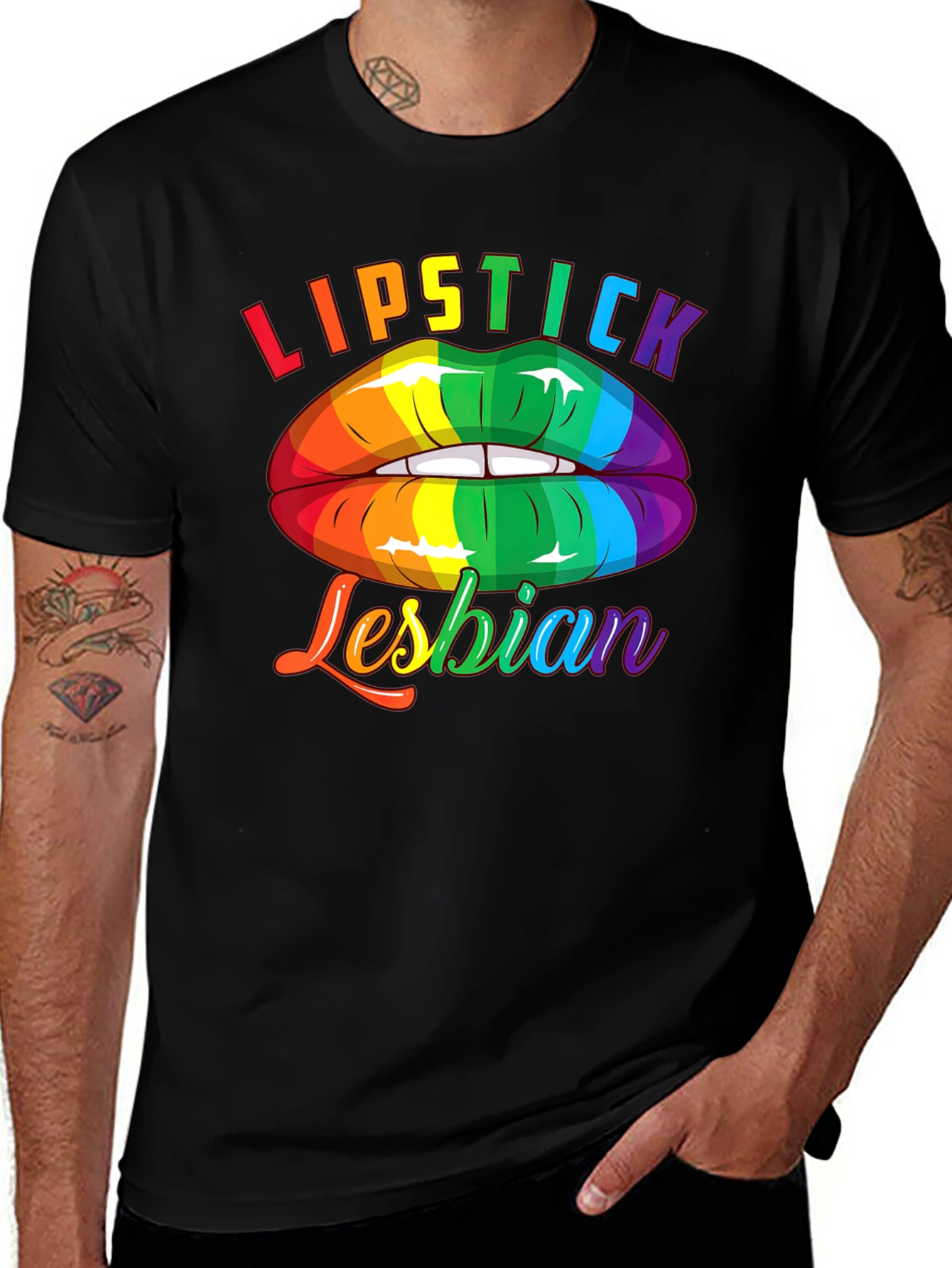 Lipstick Lesbian Pride T-Shirt LGBTQ Rainbow Lips Tee