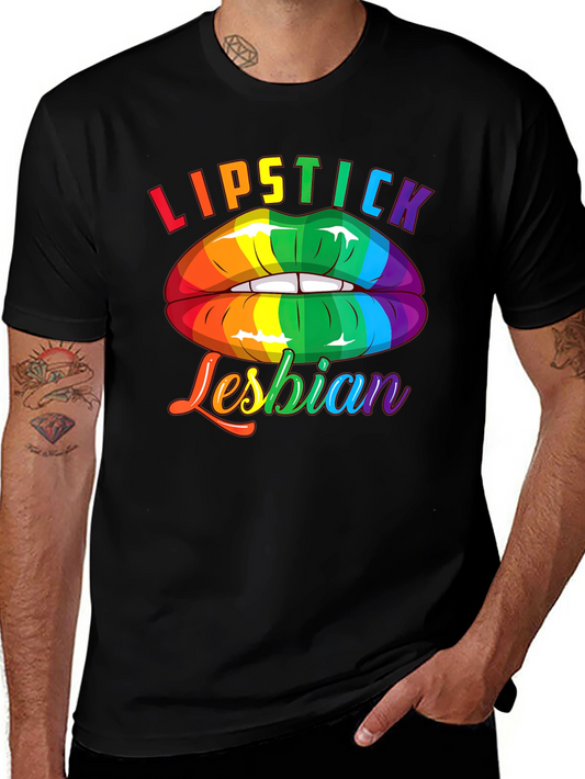 Lipstick Lesbian Pride T-Shirt LGBTQ Rainbow Lips Tee
