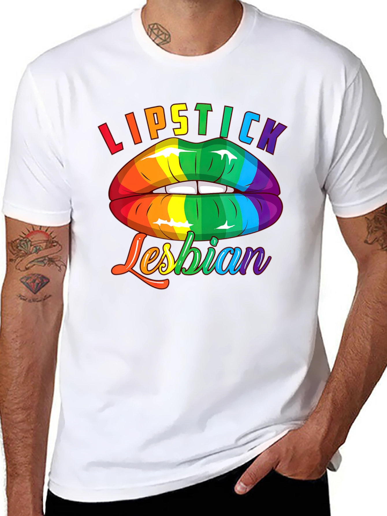 Lipstick Lesbian Pride T-Shirt LGBTQ Rainbow Lips Tee