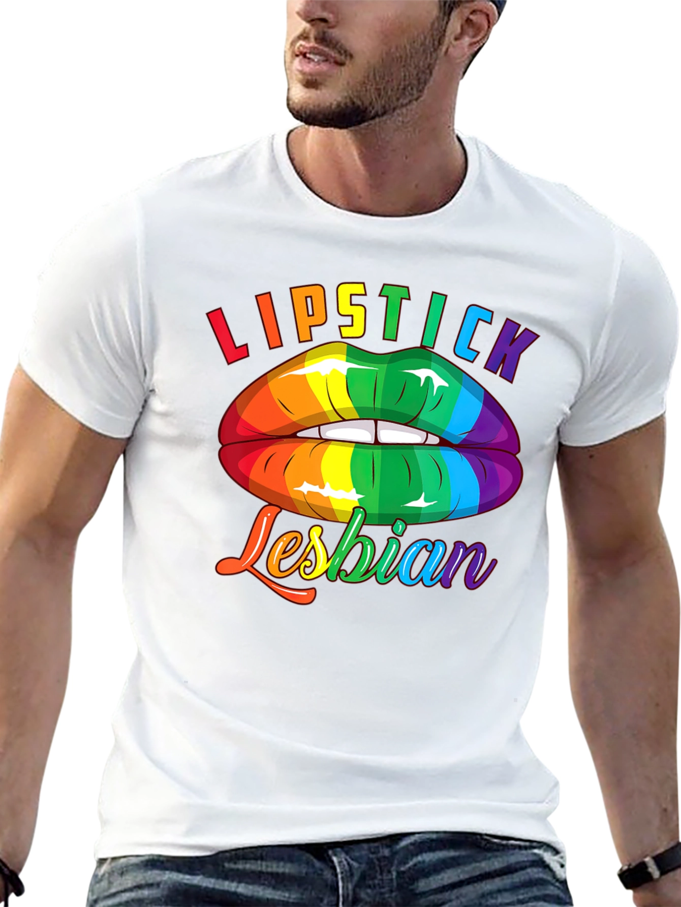 Lipstick Lesbian Pride T-Shirt LGBTQ Rainbow Lips Tee