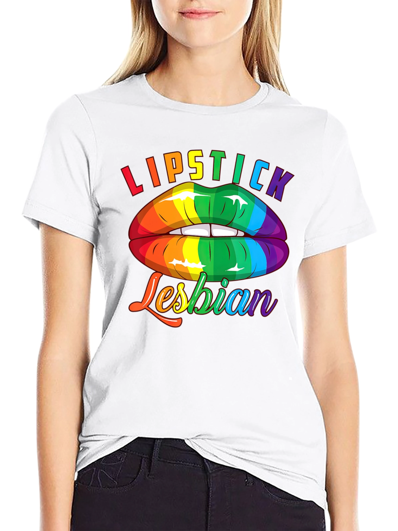 Lipstick Lesbian Pride T-Shirt LGBTQ Rainbow Lips Tee