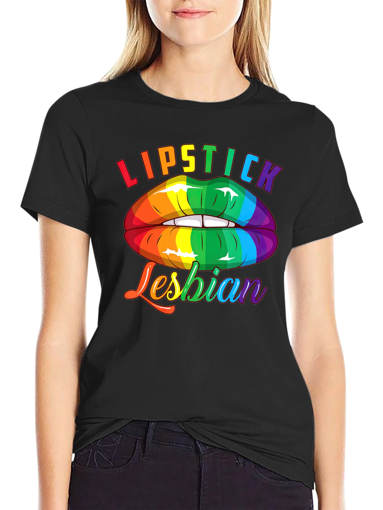 Lipstick Lesbian Pride T-Shirt LGBTQ Rainbow Lips Tee