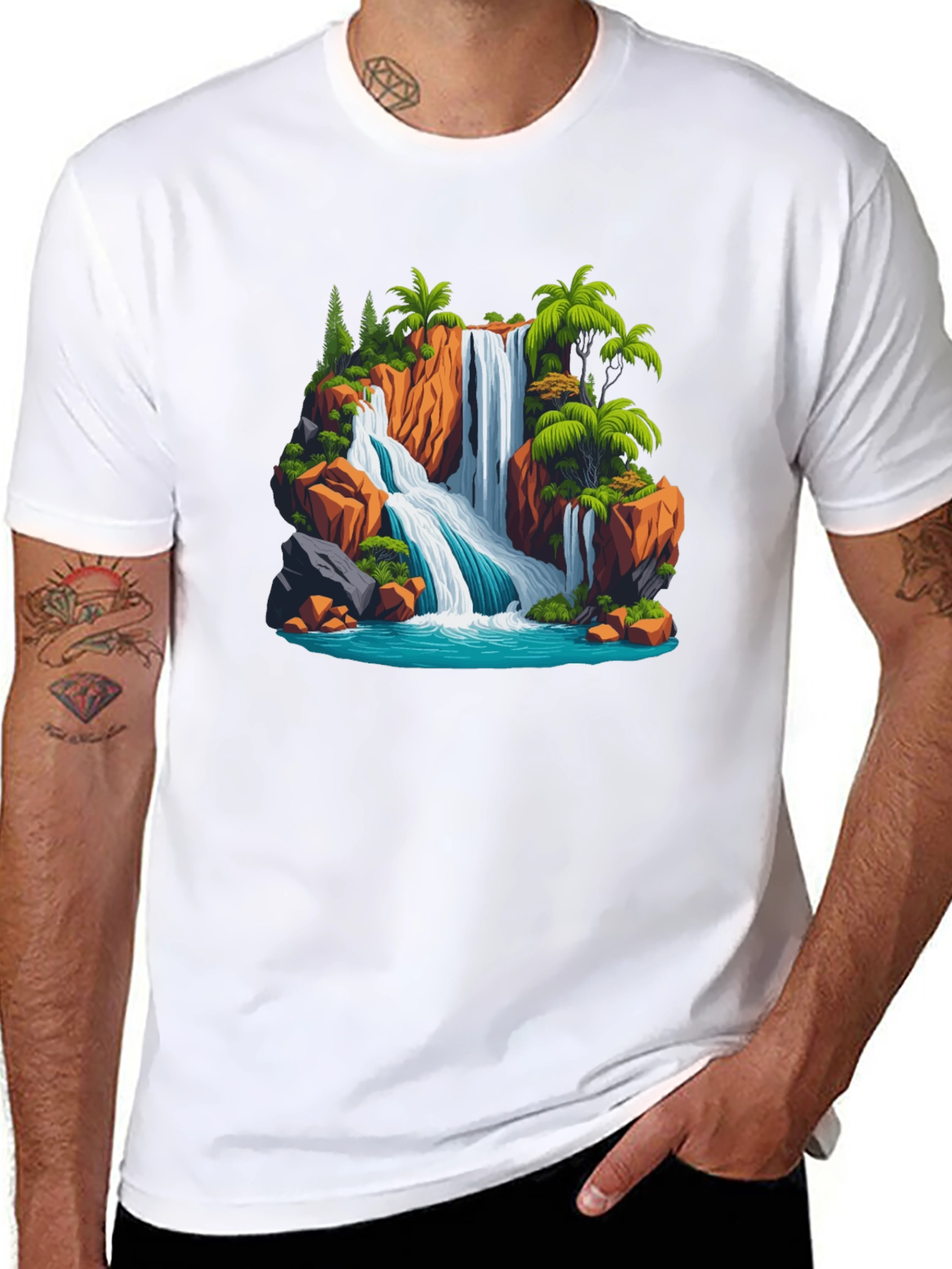 Waterfall Scene Graphic T-Shirt