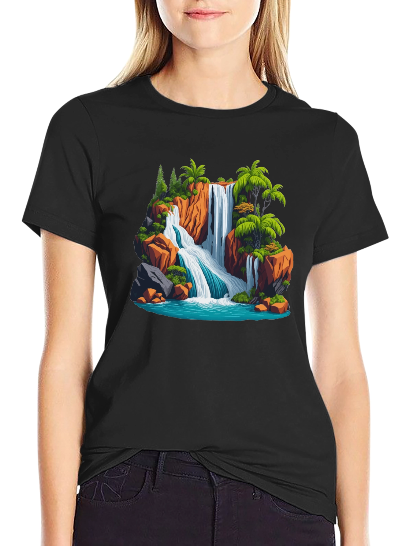 Waterfall Scene Graphic T-Shirt