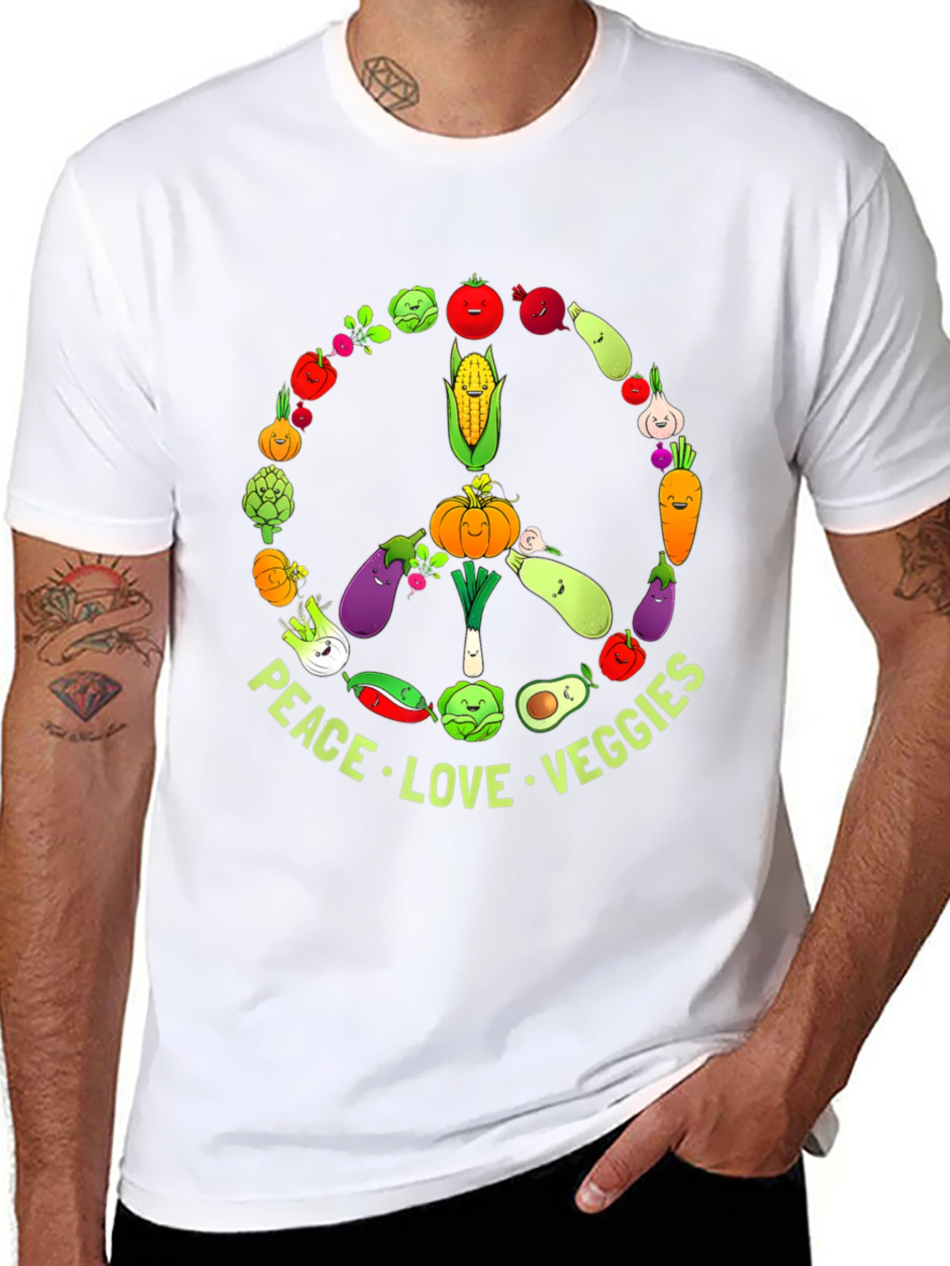 Peace Love Veggies Graphic T-Shirt - Vegan Friendly Tee