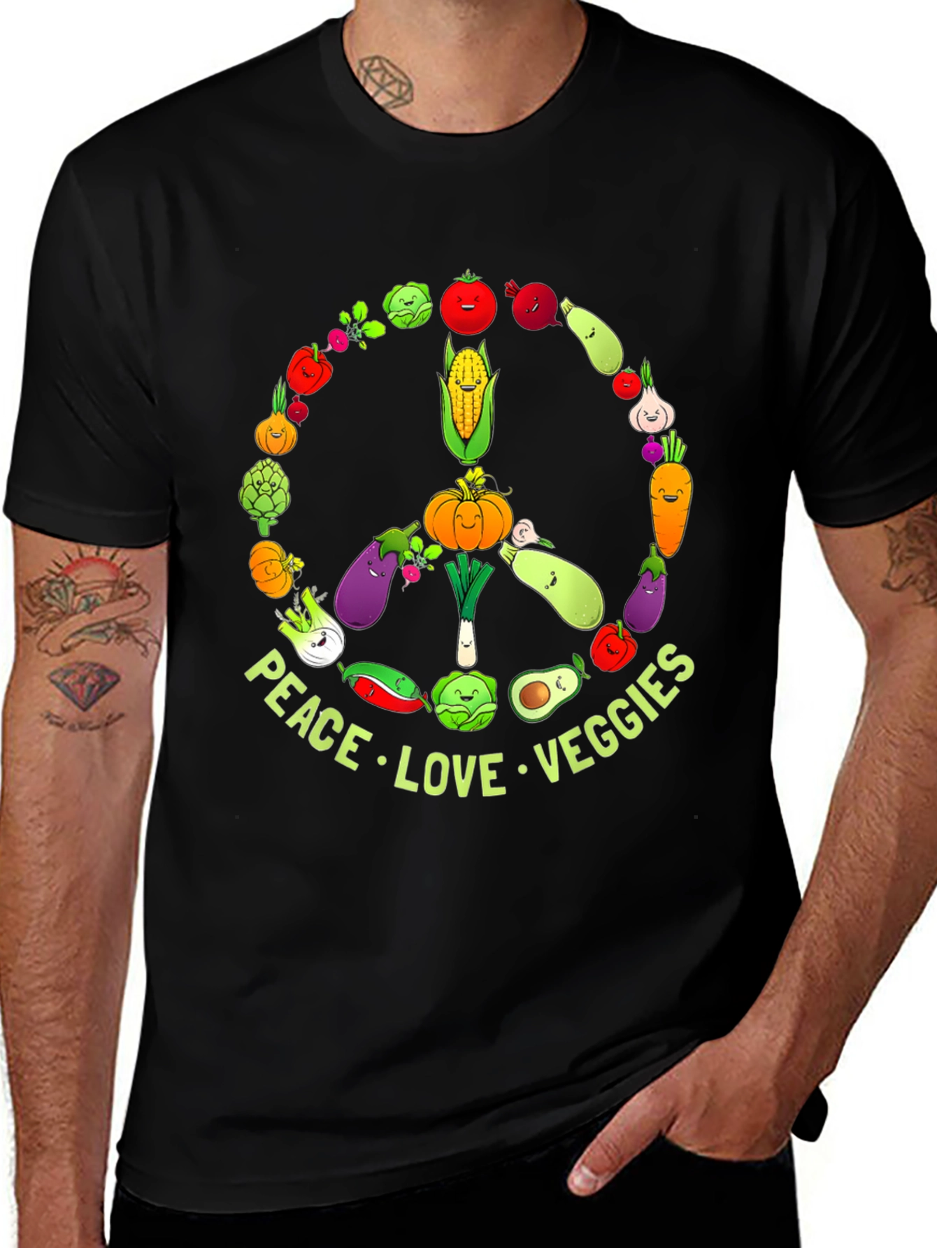 Peace Love Veggies Graphic T-Shirt - Vegan Friendly Tee
