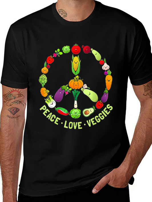 Peace Love Veggies Graphic T-Shirt - Vegan Friendly Tee