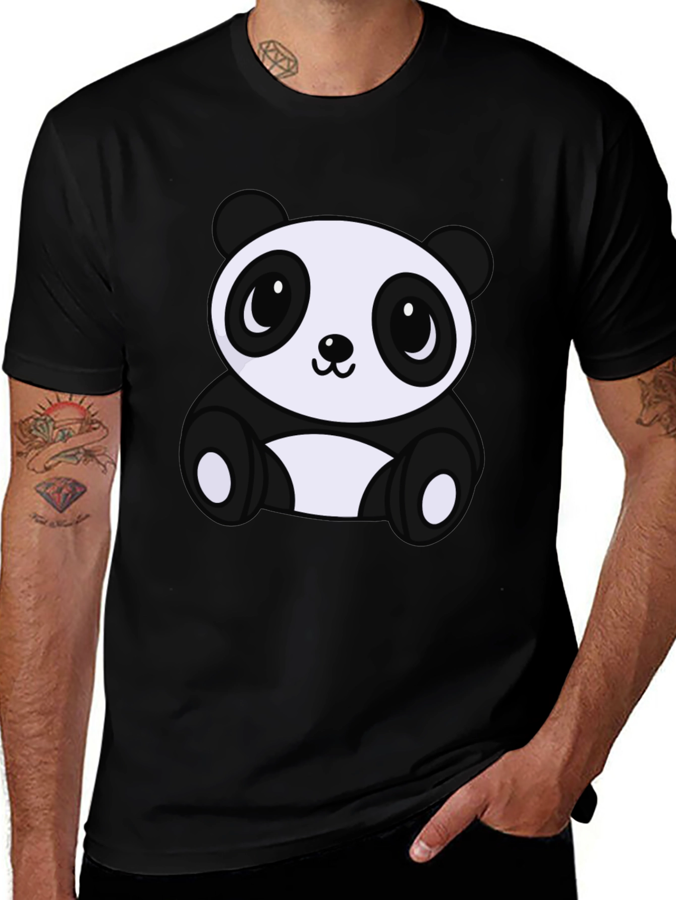 Cute Panda Bear Graphic Tee - Soft Black T-Shirt