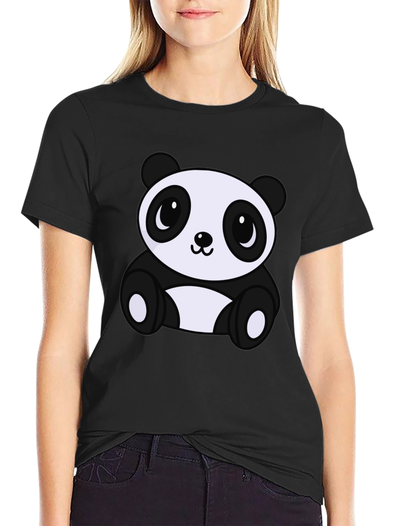 Cute Panda Bear Graphic Tee - Soft Black T-Shirt