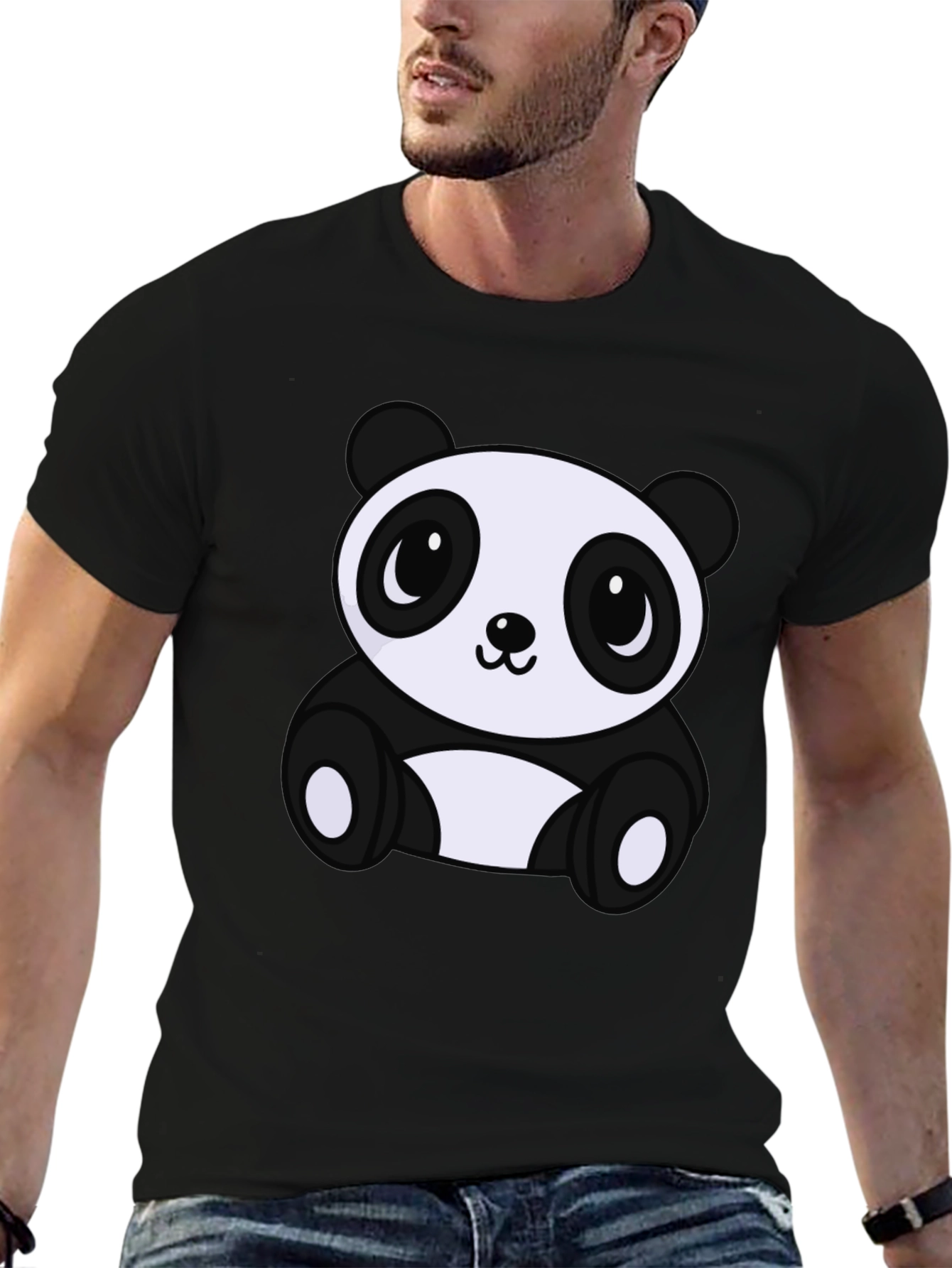 Cute Panda Bear Graphic Tee - Soft Black T-Shirt