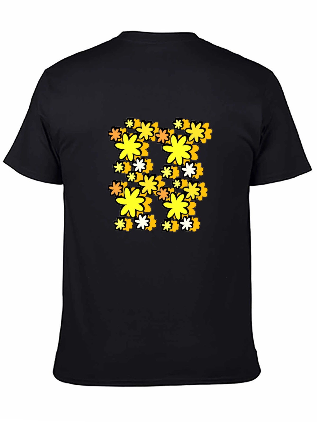 Retro Floral Print Black T-Shirt