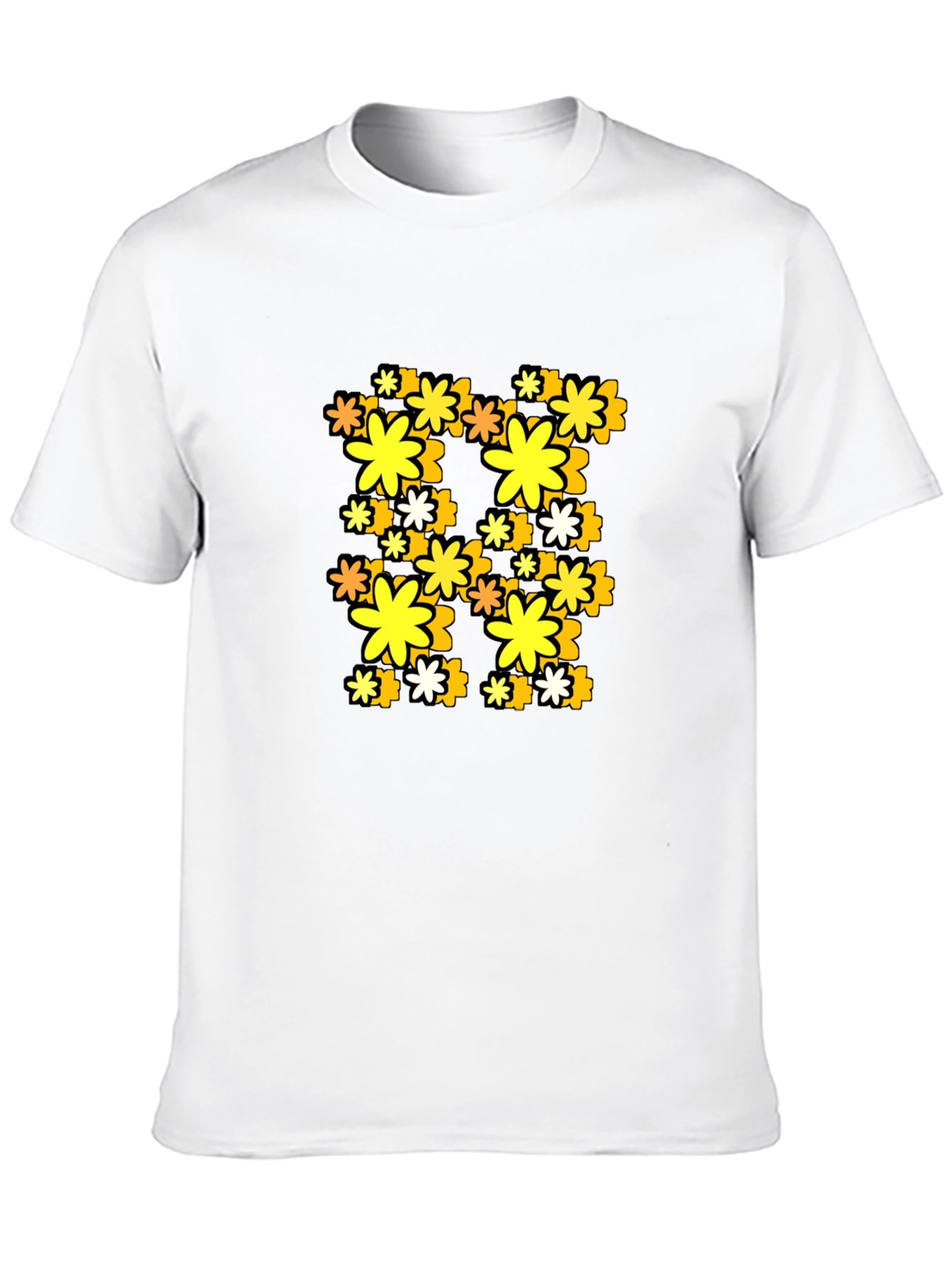 Retro Floral Print Black T-Shirt