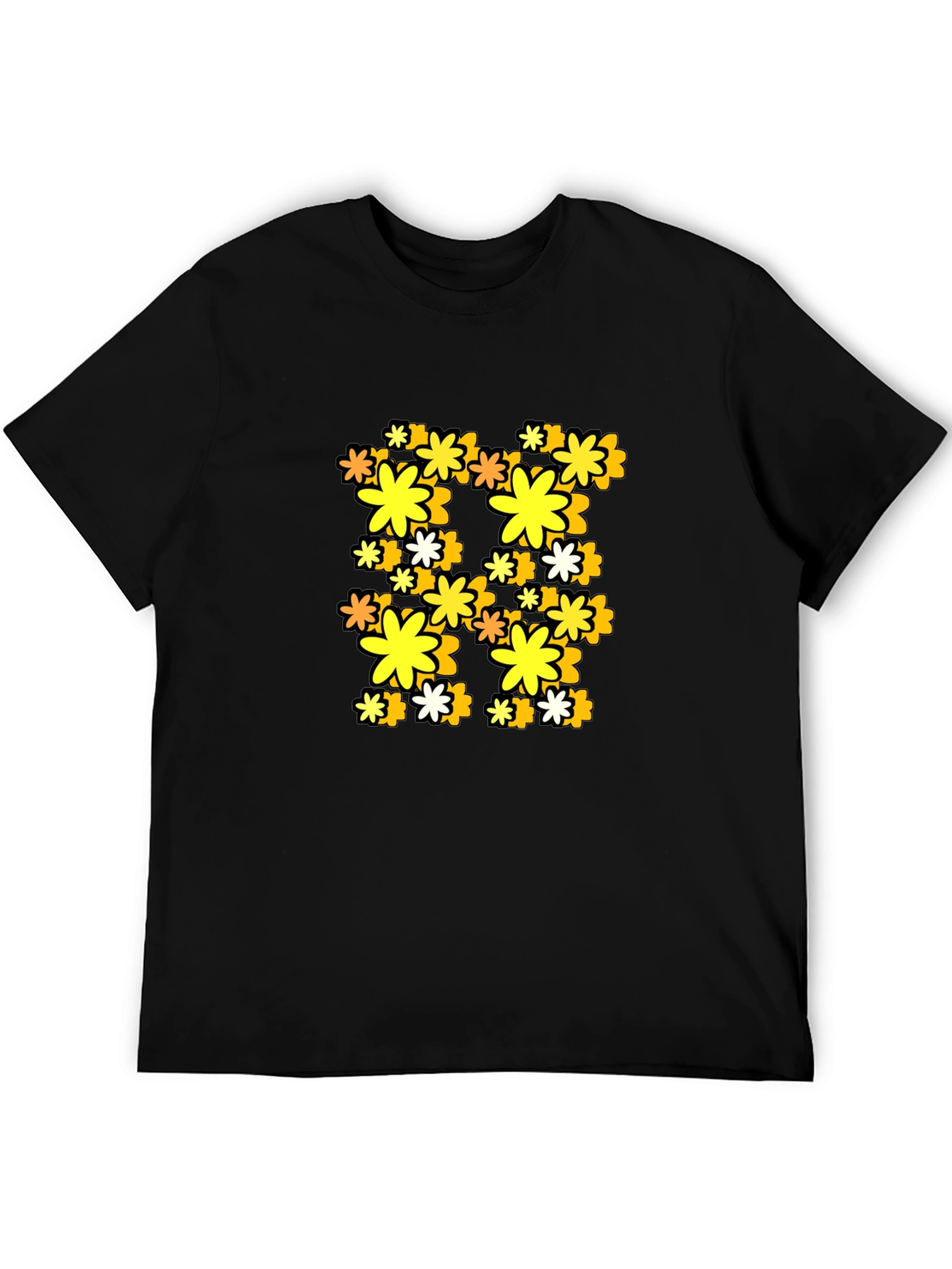 Retro Floral Print Black T-Shirt