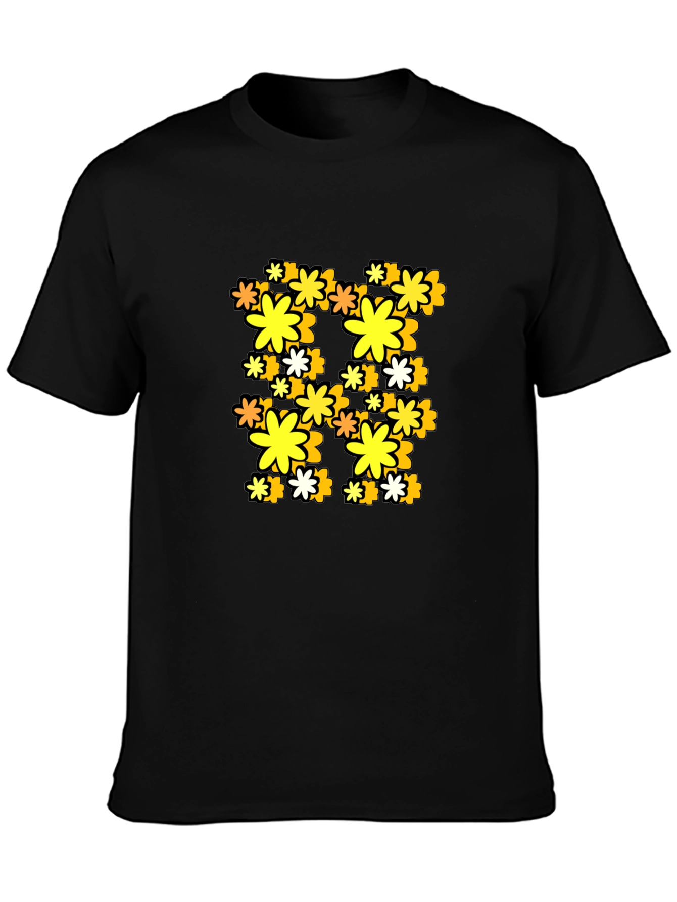 Retro Floral Print Black T-Shirt
