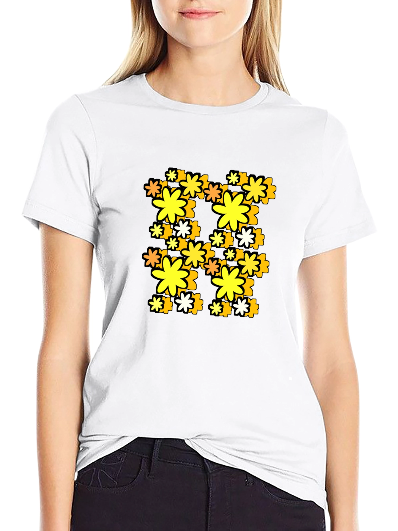 Retro Floral Print Black T-Shirt